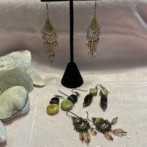 Natural Chrysocolla aka Phoenix Stone Wired Dangle Chandelier Earrings and 3